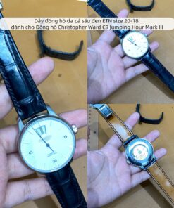 Dây đồng hồ da cá sấu đen ETN size 20-18 dành cho Đồng hồ Christopher Ward C9 Jumping Hour Mark III